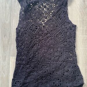 Elie Tahari Black Crochet Tank Top